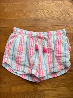 Vineyard Vines White Shorts with Neon Pink, Blue, Lime Stripes